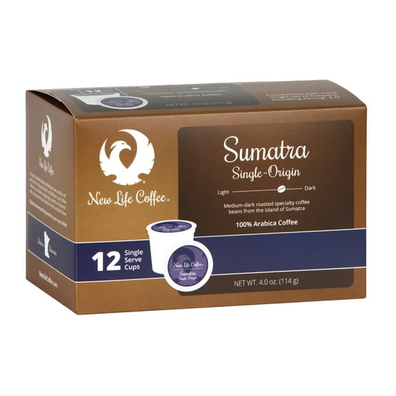 New Life Coffee Sumatra: Single-Origin Single Serve Cups, 12 ct. Box