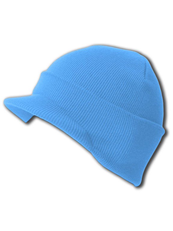 New Light Blue Cuff Winter Beanie Visor, Light Blue