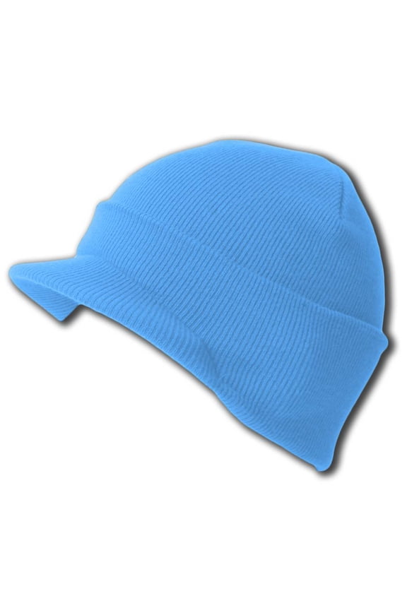New Light Blue Cuff Winter Beanie Visor, Light Blue