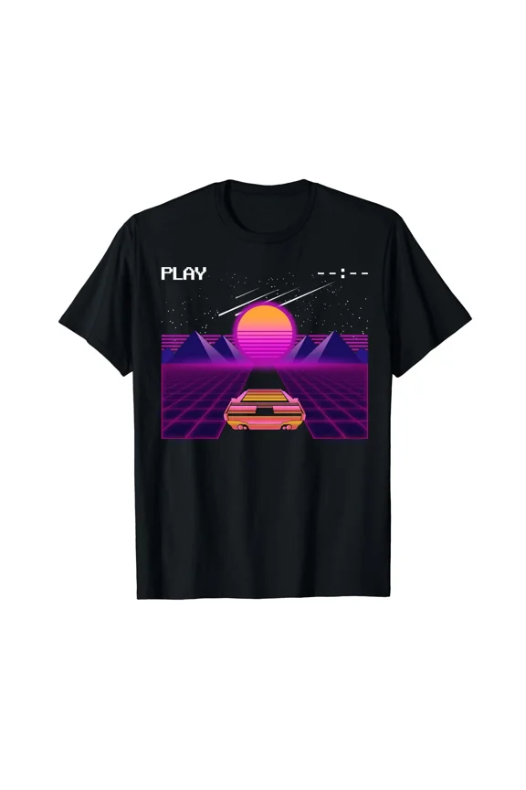 New Limited Car Aesthetic Cyberpunk Outrun Synthwave Sunset T-Shirt