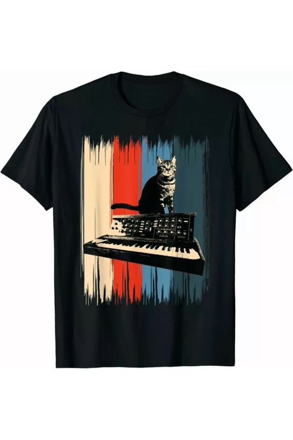 New Limited Cat On Keyboard Synthesizer Gift,dea Tee T-Shirt Size S-3Xl