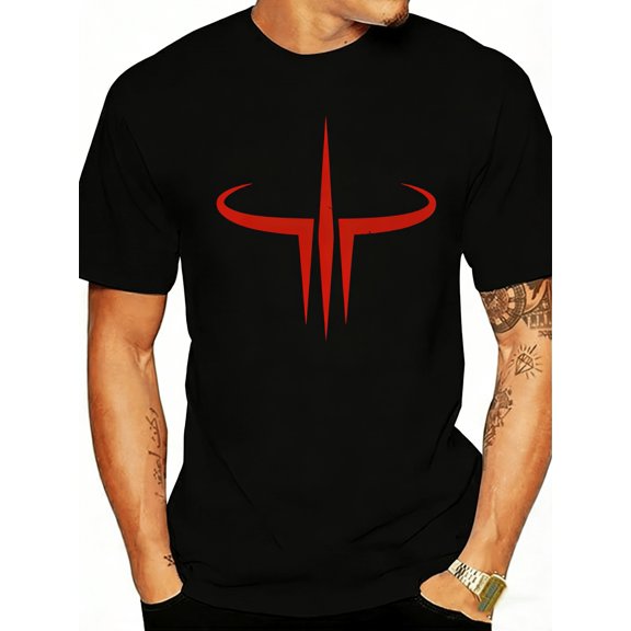 New Limited Quake 3 Logo Game T-Shirt Retro Video Game Graphic Tee, Short-Sleeved Crew Neck Shirt, Features Classic Quake 3 Character Prints And Retro Text Graphics, Unisex, Casual Style