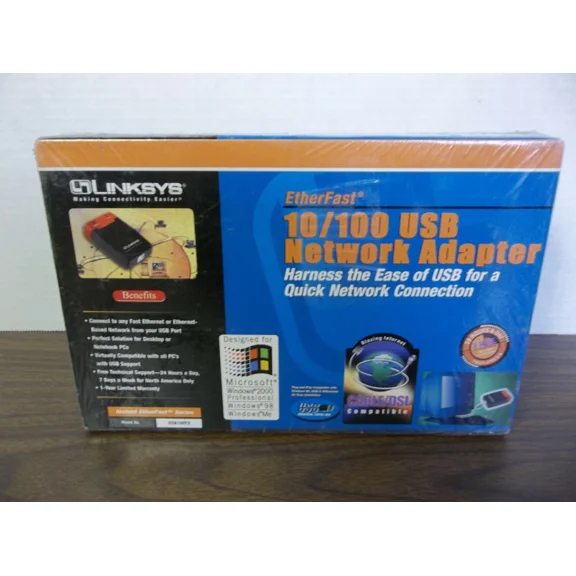 New Linksys Etherfast Series 10/100 Usb Network Adapter Usb100Tx Nib Sealed