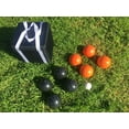 thumbnail image 1 of New Listing - (18 of 28) Unique Bocce Sets - 107mm with Orange and Black Balls, Black Bag, 1 of 2