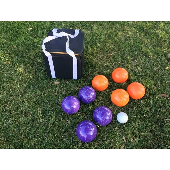 New Listing - Unique Bocce Sets - 107mm with Purple and Orange Balls, Black Bag