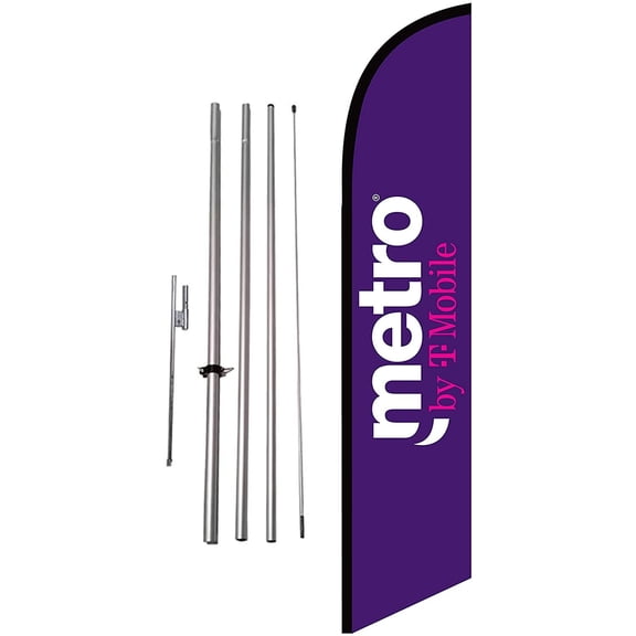 New Logo Metro by T-Mobile Authorized Retailer Advertising Feather Banner Swooper Flag Sign with Flag Pole Kit and Ground Stake, Compatible with Metro by T-Mobile Outdoor Signage