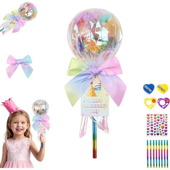 New Lollipop Valentine Kit, Giant Lollipop Student Gift Set, 24 Pack Valentines Day Gifts-Giant Lolly with Gift Cards & Student Stationery, Gift Cards for School Exchange