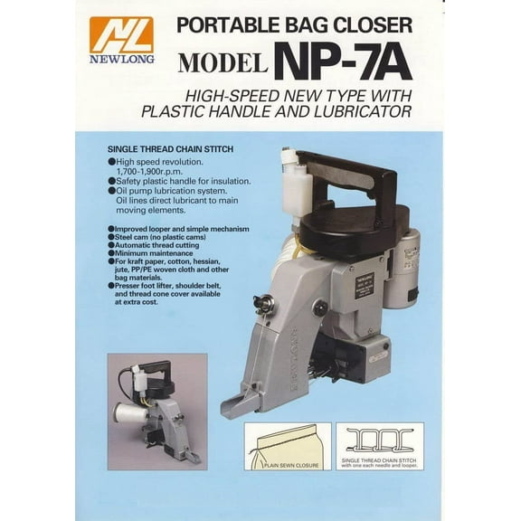 New Long Industrial NP-7A Portable Single Thread Chainstitch Bag Closer Machine