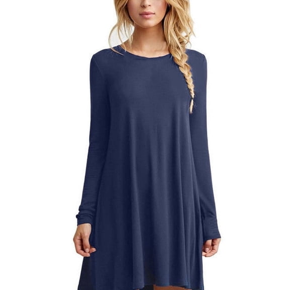 New Long Sleeve Women Black Short Dresses Spring Autumn Solid Color Streetwear Casual A-Line Dress Round-Neck Ladies Mini Dress