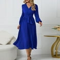 thumbnail image 1 of New Long Sleeved Slim Pleated Belt V Neck Dress Dresses of Women Womens Plain Dress Dress Summer Casual Dresses for Woman Short Casual Dress for Women Long Dress for Women Casual Girls Knee Length, 1 of 7