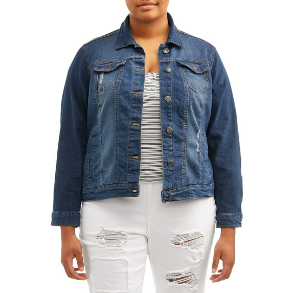 New Look Juniors' Plus Size Distressed Denim Jacket