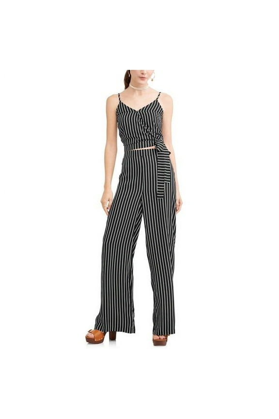 Juniors' Printed Surplice Wrap Front Tank & Culottes Pant Set