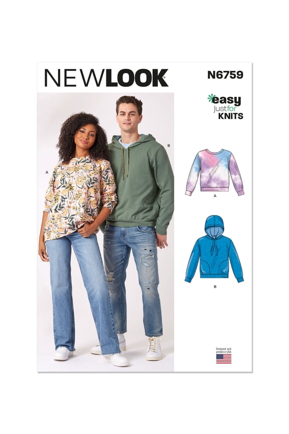 Sewing Pattern 6759 - Misses' and Men's Sweatshirts, Size: A (S-M-L-XL-XXL)