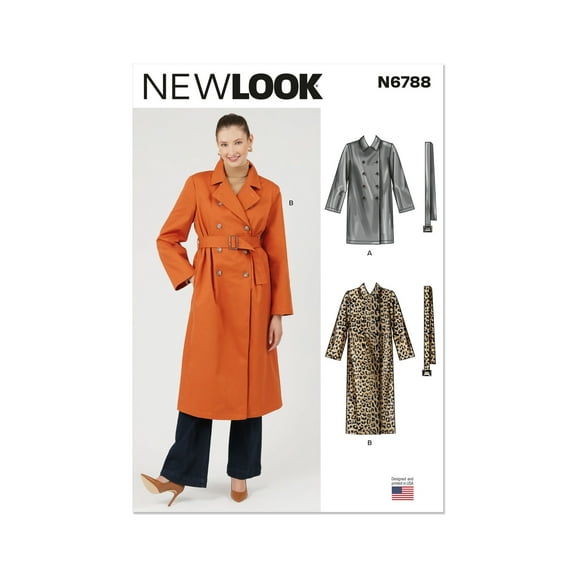 New Look Sewing Pattern 6788 - Misses' Trench Coat in Two Lengths and Belt, Size: A (XS-XXL / 4-26)