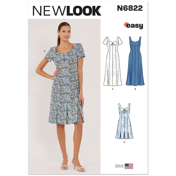 New Look Sewing Pattern 6822 - Misses' Dress in Two Lengths with Sleeve Variations, Size: A(6-16)