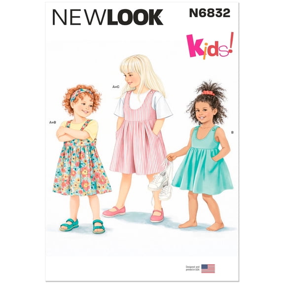 New Look Sewing Pattern 6832 - Children's Top, Dress or Jumper and Romper, Size: A(3-8)
