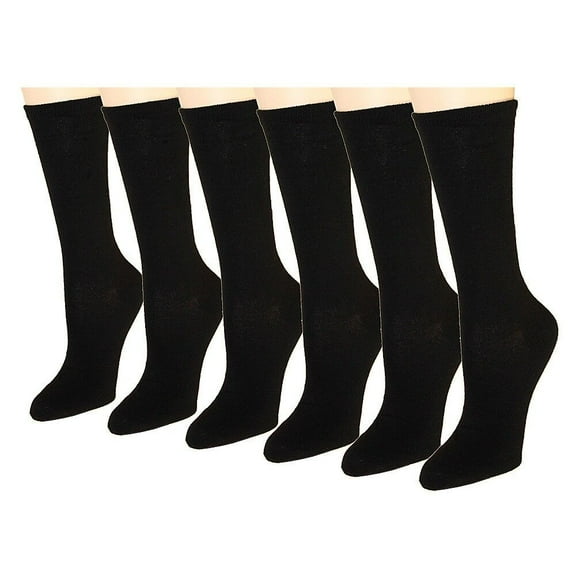 New Lot 6-12 Pairs Womens Solid Crew Socks Size 9-11 Cotton Stretch Black Casual