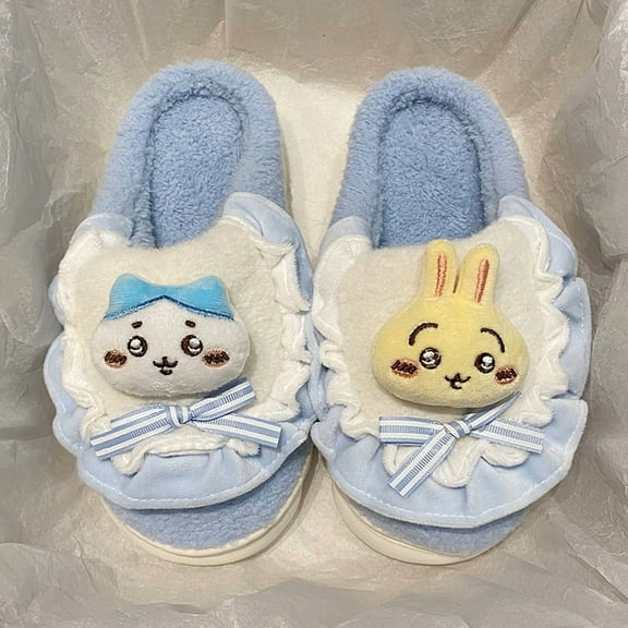 New Lovely Chiikawa Cartoon Cotton Slippers Indoor Anti Slip And Plush Thick Soled Warm Slippers
