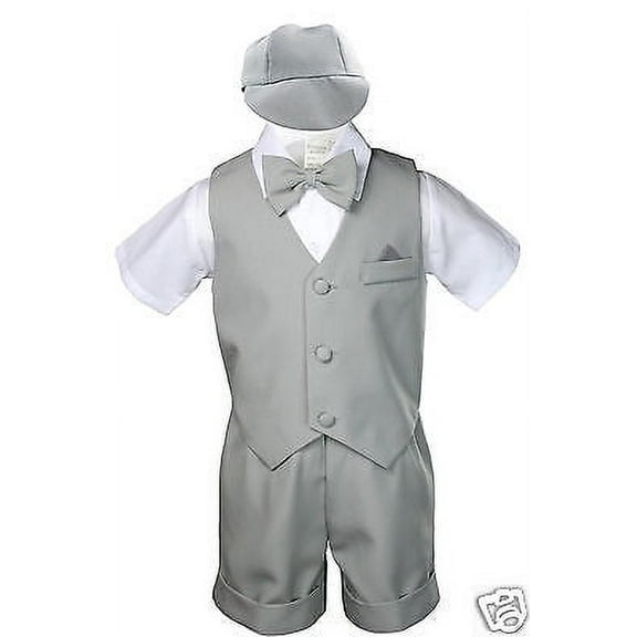 New Lt. Gray Infant Boy & Toddler Formal Vest shorts Suit Outfits S M L XL 2T-4T