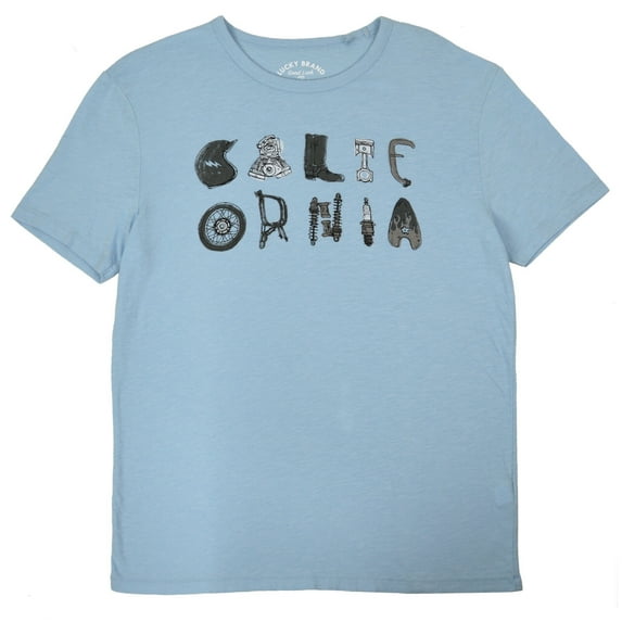 New Lucky Brand Mens Light Blue Biker Parts Logo Graphic Tee T-Shirt M Medium 3735-6