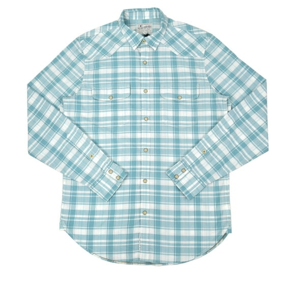 New Lucky Brand Mens Teal Blue Plaid Saturday Stretch Western Shirt Small S 3263-4