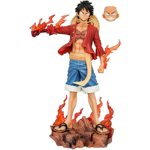 New Luffy Figure, Standing Position Flame Luffy Figures Statue 26cm/10inch Handmade Luffy Zoro Sanji PVC Collectible Figure for Kids Anime Fans Gifts