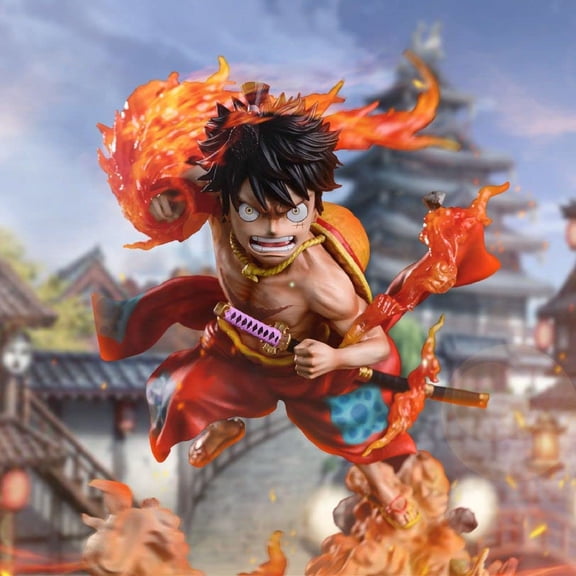 New Luffy Monkey D Luffy Fire Fist Statue 12cm/4.7inch Q Version Luffy Collectible