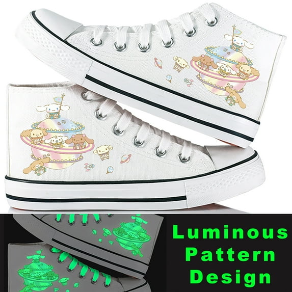 New Luminous Canvas Shoes Cartoon Cinnamoroll Sneakers Fashionable Skateboard Shoes Adult Teenager All Match Casual White Shoes