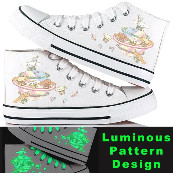 New Luminous Canvas Shoes Cartoon Cinnamoroll Sneakers Fashionable Skateboard Shoes Adult Teenager All Match Casual White Shoes