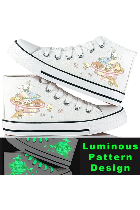 New Luminous Canvas Shoes Cartoon Cinnamoroll Sneakers Fashionable Skateboard Shoes Adult Teenager All Match Casual White Shoes