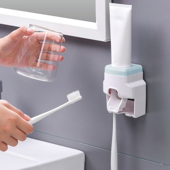 New Luminous Toothbrush Holder Toothpaste Dispenser Wall Mounted Cover Without Drilling Automatic Toothpaste Squeezer Toothbrush Hanger Easy To Use Strong Load Bearing