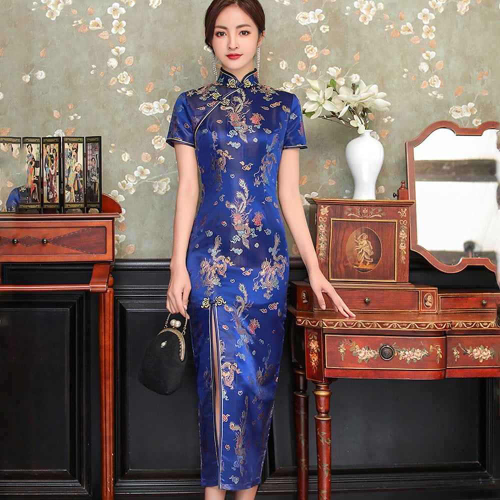 Amazon.com: Cheongsam Dress Short SleeveIm Qipao Elegant Women Summer Dragon  Phoenix Dresses Slim Dress Oversize 6XL Cheongsam Dress (Color : Black,  Size : 5XL-Large): Clothing, Shoes & Jewelry