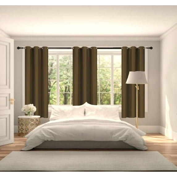 New Luxury Curtain Set of  2pc Panels Adam Brown Color 100% Privacy Blackout Room Darkening Thermal Window Grommet Short Drapes Size 37" Wide X 63" Length for Bedroom Home Décor