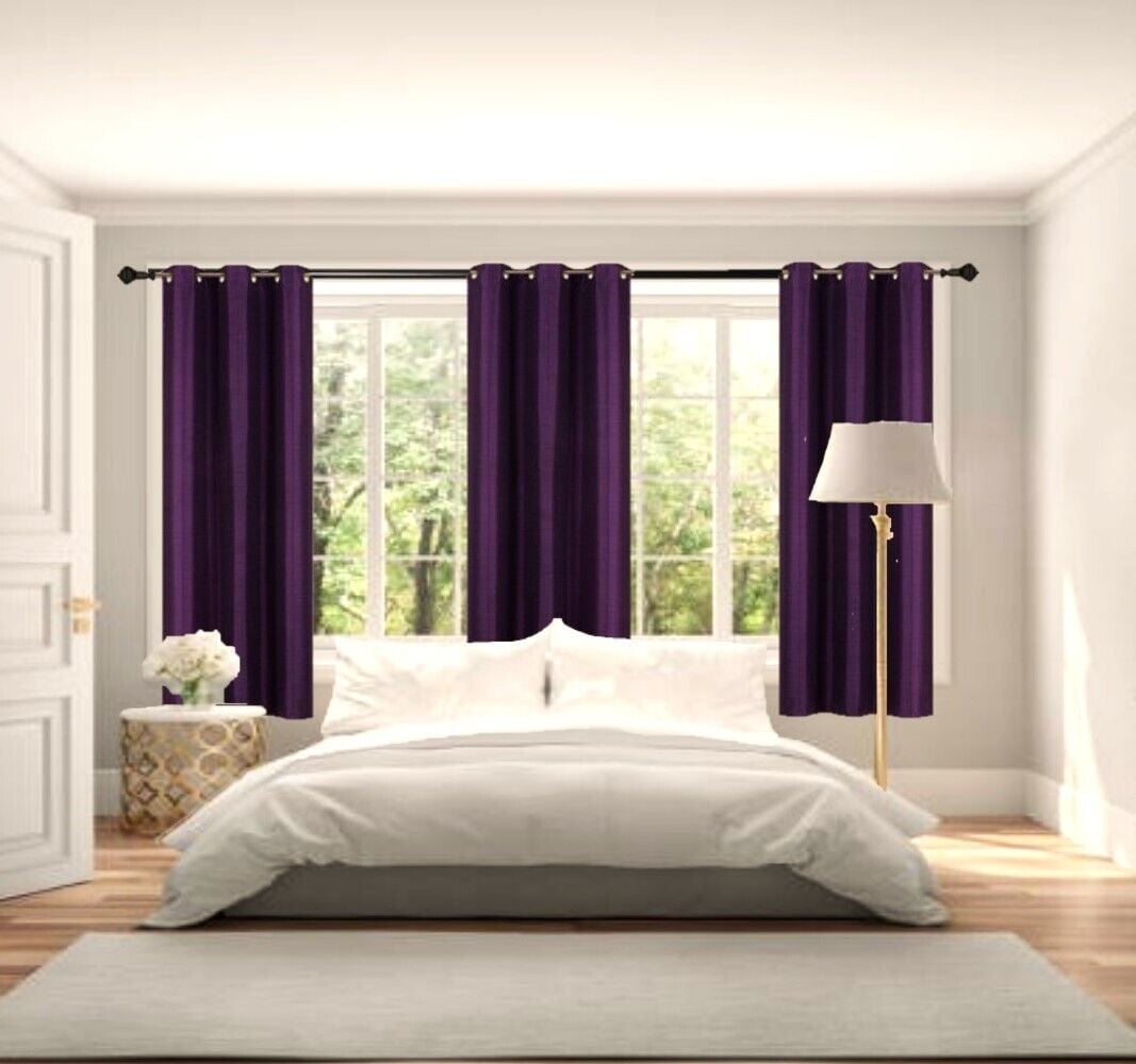 New Luxury Curtain Set of 2pc Panels Adam Purple Color 100% Privacy Blackout Room Darkening Thermal Window Grommet Short Drapes Size 37" Wide X 63" Length for Bedroom Home Décor
