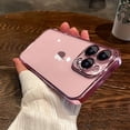 thumbnail image 1 of New Luxury Plating Clear Phone Case For iPhone 15 14 13 11 12 Pro Max Mini 14 Plus XR X XS Max Silicone Bumper Soft pink Cover, 1 of 7
