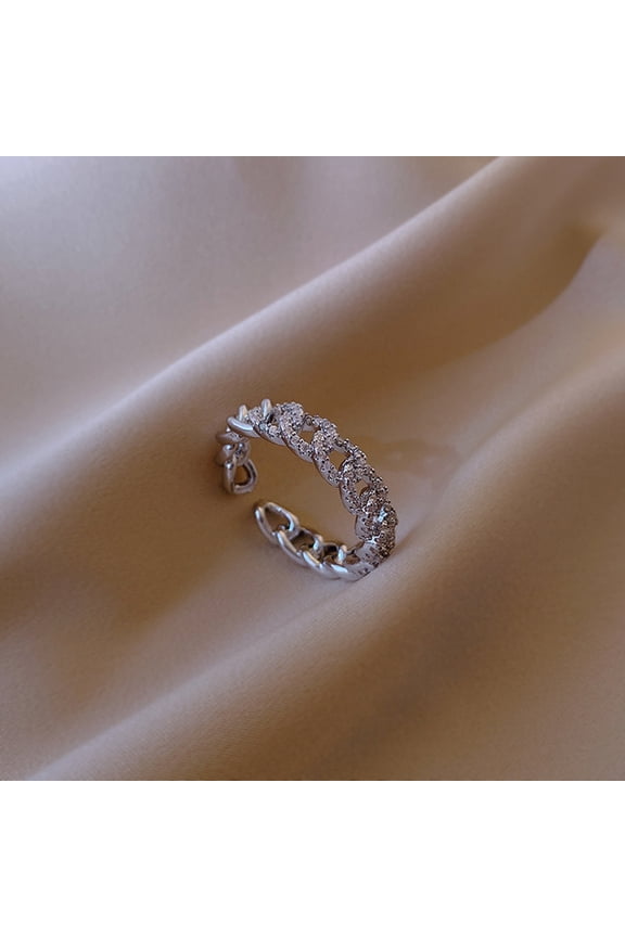 New Luxury Zircon Twist Design Gold Silvery Open Ring Woman Fashion Korean Jewelry Wedding Party Finger Ring