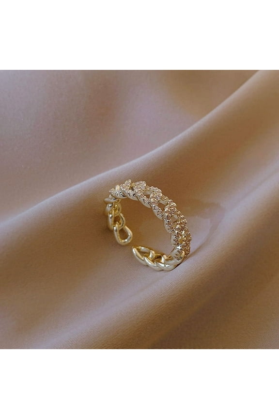 New Luxury Zircon Twist Design Gold Silvery Open Ring Woman Fashion Korean Jewelry Wedding Party Finger Ring