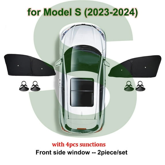 New MS Front Side-Car Sun Shade for Tesla Model 3 Y X S Window Sunshade Cover with Suction Cup M3H Highland 2024 Front Rear Windshield Accessories