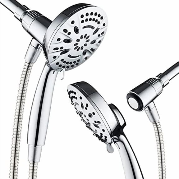New Magnetic Guidance Docking System - High-Pressure 8-setting Handheld Shower Head with Giant 5 inch Face, Magnetic Bracket, Extra-long 72 inch Stainless Steel Hose/All Chrome Finish