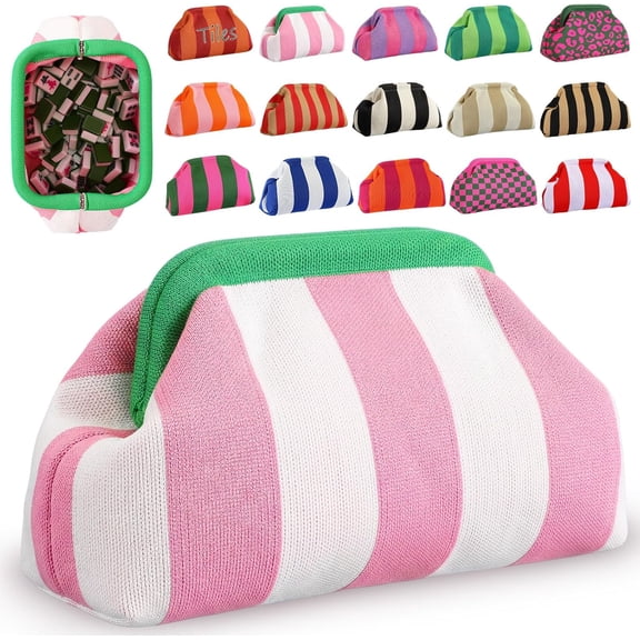 New Mahjong Tile Bag Woven Clutch Purses for Women Woven Striped Dumpling Bag Summer Beach Evening Handbag for Mahjong Tile Vacation Supplies