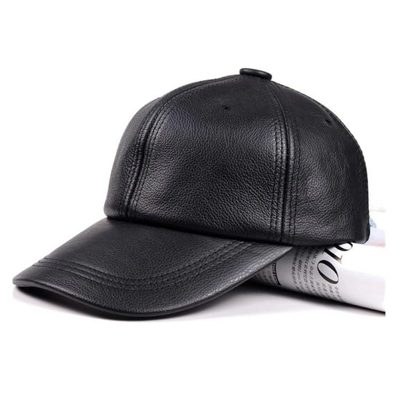 New Male Casual Genuine Leather Baseball Cap For Men Real Cowhide Black/Brown Dad Hats Mens Big Brim Cool Hat