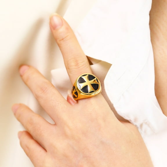 New Male Iron Knights Templar Cross 14K Yellow Gold Ring Vintage Jewelry Rings for Men