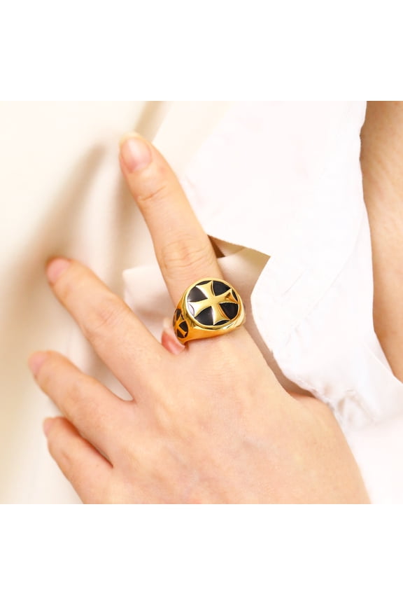 New Male Iron Knights Templar Cross 14K Yellow Gold Ring Vintage Jewelry Rings for Men