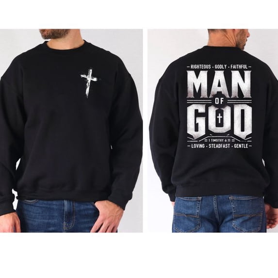 New Man of God Christian Sweatshirt | Faith-Based Pullover with Cross & Scripture Graphic| Inspirational Religious Apparel for Men, DTG Print, Unisex Shirt