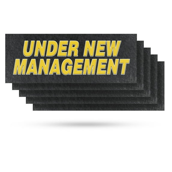 Under New Management Vinyl Decal 5 Pack of 12 Inch x 5 Inch Weatherproof Heavy-Duty Adhesive Backing | Business Promotions, Clear Messaging, Professional Display | Made in USA