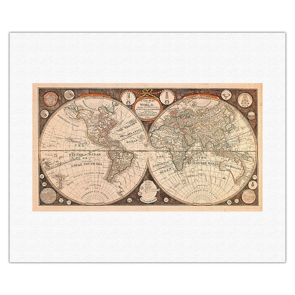 A New Map of the World - New Discoveries by Capt. Cook and Other Navigators - Vintage Colored Cartographic Map by Thomas Kitchin c.1799 - Fine Art Rolled Canvas Print 16in x 20in