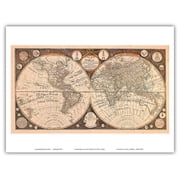 A New Map of the World - New Discoveries by Capt. Cook and Other Navigators - Vintage Colored Cartographic Map by Thomas Kitchin c.1799 - Master Art Print Unframed 9in x 12in