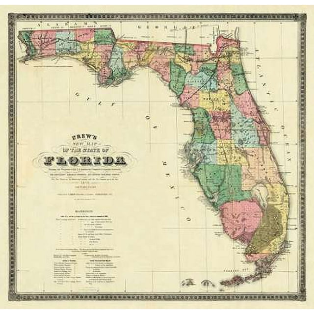 New Map of The State of Florida, 1870 Poster Print by Columbus Drew (12 x 12)