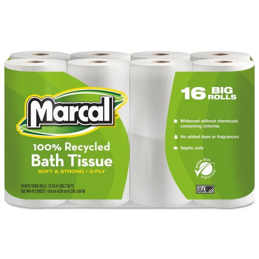 100% Recycled 2-Ply Bath Tissue, Septic Safe, White, 168 Sheets/Roll, 16 Rolls/Pack 100% Recycled 2-Ply Bath Tissue, Septic Safe, White, 168 Sheets/Roll, 16 Rolls/Pack