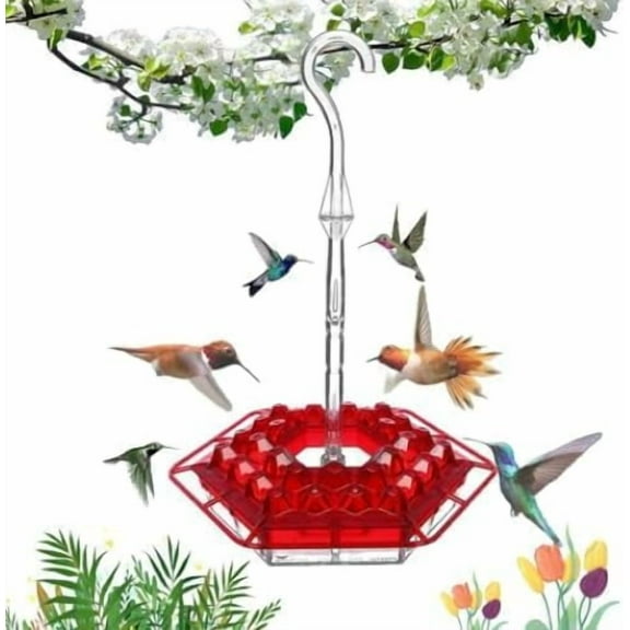 New Mary Hummingbird Feeder with Perch and Built-in Ant Moat, 30 Feeder Ports, Easy to Clean, Stylish and Beautiful Outdoor Hanging Yard Garden Decoration.(1PCS)